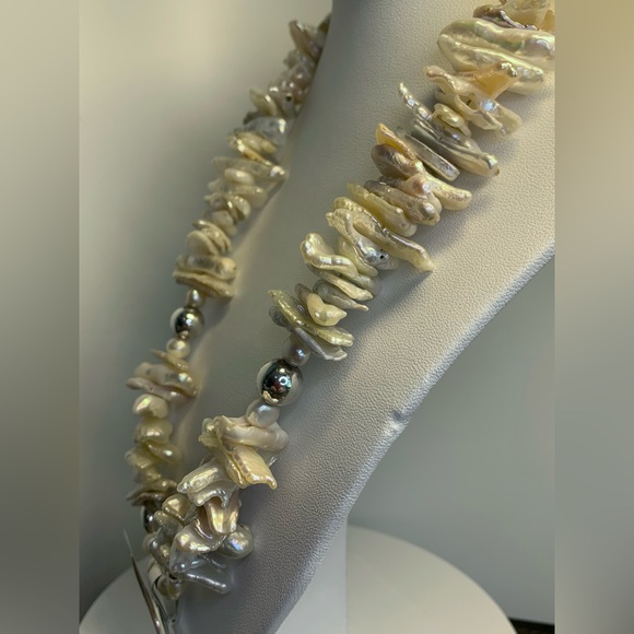 Vintage Sterling Silver Baroque & FW Pearl Necklace & Ichthus Fish Pendant - Picture 3 of 16